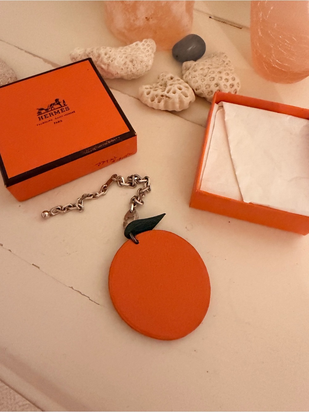 Orange Leather Fruit Charm Keychain